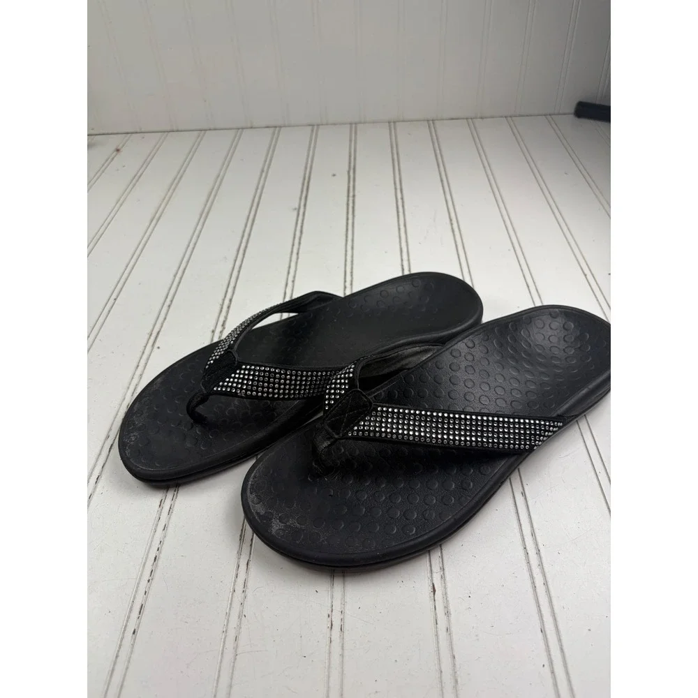 Vionic High Tide Black Rhinestone Orthotic Flip Flop Sandals Women's Size 8-8.5